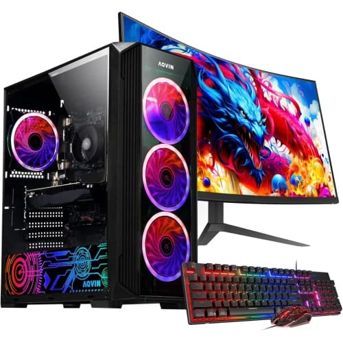 Gaming PC Tower ~ Intel Core i7 Processor, 32GB DDR4 RAM, 512GB Nvme SSD, Geforce GTX 1660 Super 6GB, 24 inch Curved Gaming Monitor Windows 11 Pro, WiFi - Refurbished (Excellent)