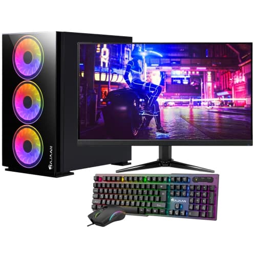 HAJAAN Gaming PC Desktop ~ MSI 27″ Inch Curve Gaming Monitor ~ Intel Core i7 Processor ~ GeForce RTX 5060 GDDR7 ~ 32GB RAM ~ 2TB NVMe SSD ~ WiFi ~ Windows 11
