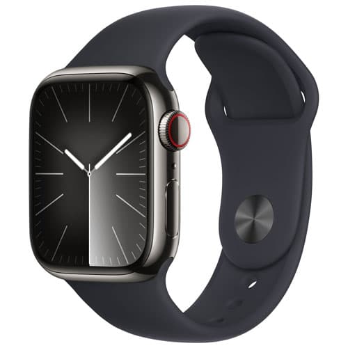 TELUS Apple Watch Series 9 (GPS + Cellular) 41mm Graphite Stainless Steel Case w/Midnight Sport Band - M/L - Monthly Financing
