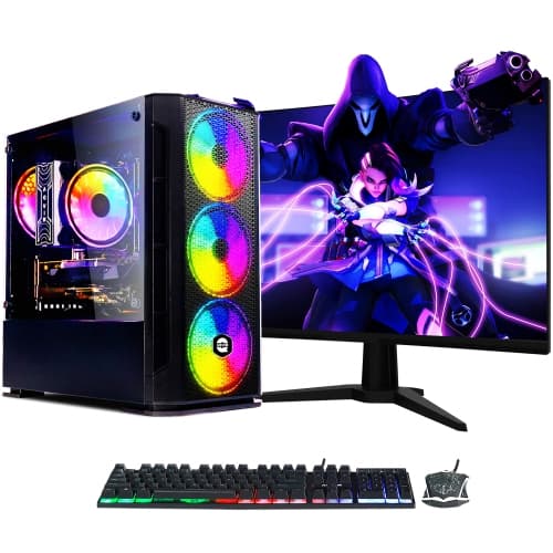 Gaming PC AQVIN AQ10 Tower, Intel Core i7 Processor, 32GB RAM, 2TB SSD, GeForce RTX 5060 8GB GDDR7, Windows 11 Pro, New 24 inch Curved Gaming Monitor, WIFI