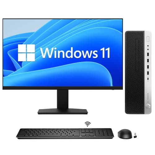 Refurbished (Excellent) – Desktop PC HP EliteDesk 800 G4 SFF Computer – Windows 11 Pro – Intel Hexa-Core i5 8th Gen – 16GB DDR4 RAM – 2TB NVMe SSD - 24 inch Monitor