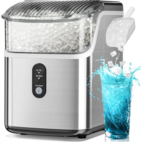 ZAFRO Nugget Ice Maker Countertop, 35lbs/24Hrs, Ice Maker Machine with Self-Cleaning, Ice Scoop & Removable Ice Basket, for Home/Kitchen/Office/Party