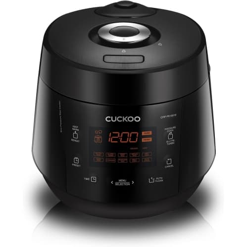 CUCKOO CRP-PK1001S 10-Cup Heating Pressure Rice Cooker & Warmer with Nonstick Inner Pot, 13 Menu Options, Fuzzy Logic Tech, Auto Clean (Black)