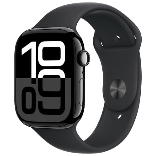 Refurbished (Excellent) - Apple Watch Series 10 (GPS) 46mm Jet Black Aluminum Case with Black Sport Band - Small/Medium