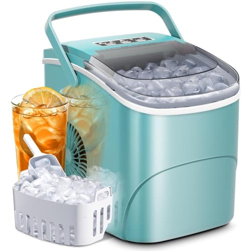 Antarctic Star Ice Makers Countertop with Handle,26.5Lbs/24H,9 Cubes in 6 Mins,2 Sizes of Bullet Ice,Portable Ice Maker Machine with Self-Cleaning, green