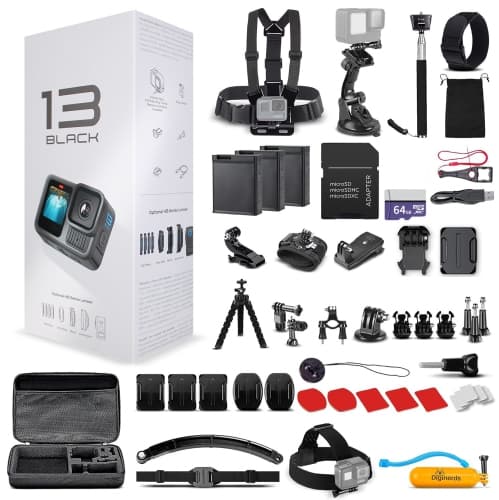 GoPro HERO13 Action Camera with 64GB Card, 50 Piece DiGiNerds Accessory Kit, and 2 Batteries