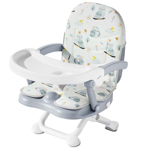 Folding Toddler Booster Seat for Dining Table, Portable Baby Chair with 4 Adjustable Heights and 3-Point Harness, Travel Booster Seat for Indoor/Outdoor