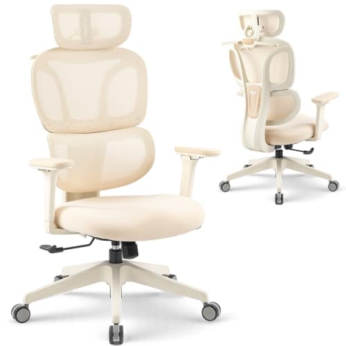 MotionGrey Mellow Ergonomic Office Chair-Comfy High Mesh Back Support with Adjustable Armrests-Beige Desk Computer Chairs Perfect for Home Gaming and Offices - With Class 4 Piston
