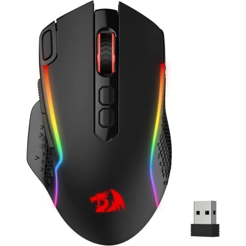 Redragon M810 Pro Wireless Gaming Mouse, 10000 DPI Wired/Wireless Mouse w/Rapid Fire Key, 8 Macro Buttons, 45-Hour Durable Power Capacity and RGB Backlit for PC/Mac/Laptop