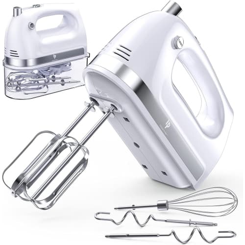 LILPARTNER 400W Hand Mixer with 5 Speed Settings, 5 Stainless Steel Attachments, Storage Box, and Turbo Button – Electric Food Mixer for Baking and Cooking