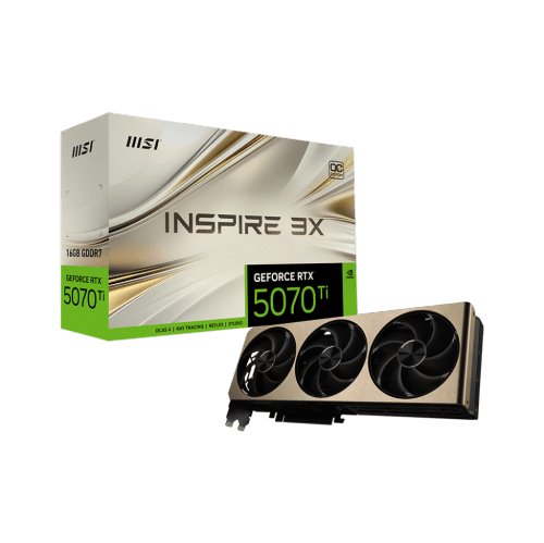 MSI GeForce RTX 5070 TI 16G Inspire 3X OC Graphics Card (16GB GDDR7, 256-bit, Extreme Performance: 2497 MHz, DisplayPort x 3 2.1a, HDMI 2.1b, NVIDIA Blackwell Architecture)