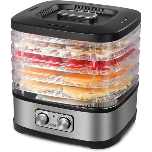 Commercial Chef 5-Tray Food Dehydrator, Stainless Steel for Beef Jerky, Fruits, Vegetables