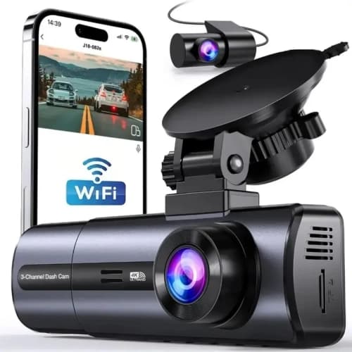 3 Channel Uber/Lyft Dash Cam 4K+1080P+1080P Wide Angle for Cars Front, Inside and Rear and Lexar 633X 64GB SD Card Included with Loop Recording and G-Sensor