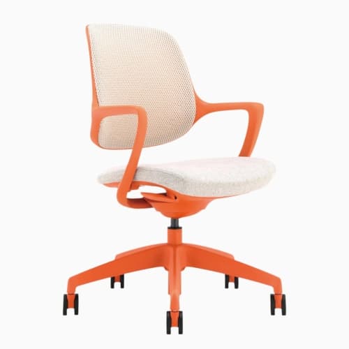 Desky Evoque Low Back Office Chair – Orange + White Mesh Task Seat, Adjustable Height & Tilt, Adaptive Lumbar Support