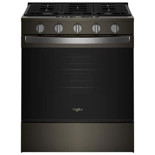 Whirlpool 30" 5.0 Cu. Ft. Fan Convection 5-Burner Slide-In Gas Range (WSGS5030SV) - Black-on-Stainless