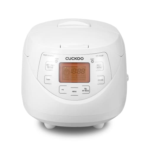 CUCKOO CR-0633F 6-Cup (Uncooked) / 12-Cup (Cooked) Micom Rice Cooker with Nonstick Inner Pot, 11 Menu Options, LCD Display, Fuzzy Logic Tech (White)