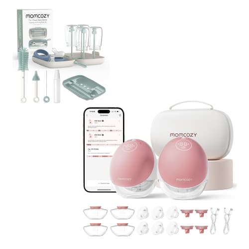 Momcozy Breast Pump Hands Free Upgraded Mobile Flow | M9, App Discreet Control Electric Breast Pump & Momcozy Bottle Brush Set, 7 in 1 Baby Bottle Cleaner Kit