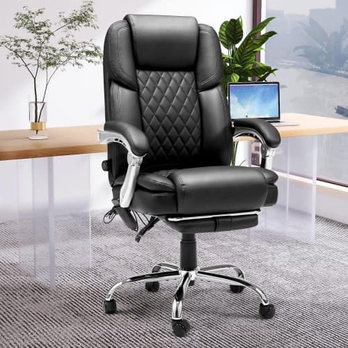 U-HOMY Ergonomic Heated Massage Office Chair with Lumbar Support, Reclining Backrest, 2-Point Massage - Black