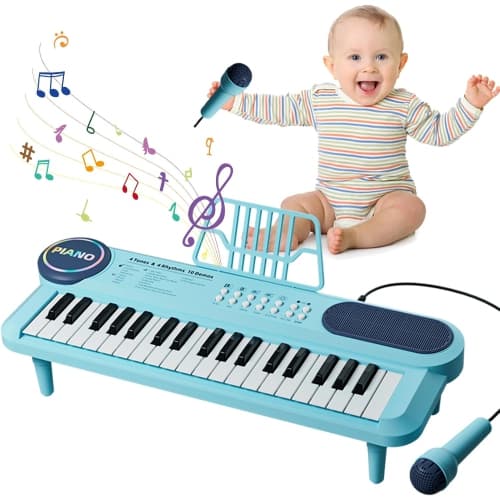 Piano Keyboard for Kids, 37 Keys Electronic Music Keyboard with Microphone & Music Stand, Portable Instrument Grand Piano for Beginners, Age 1-3, First Birthday Gift for 2 3 4 Year
