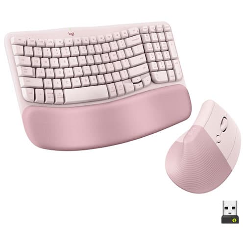 Logitech Wave Keys Full-Size Ergonomic Keyboard & Lift Vertical Mouse Combo- Rose - EN - Only at Best Buy
