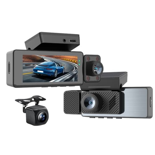 4K Triple-Record Dash Cam: Front, Interior, and Rear Camera Monitoring | WiFi Connection | Parking Monitoring | Infrared Night Vision | GPS Navigation | Includes 256GB Memory Card