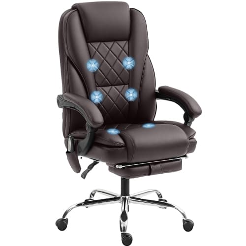 Vinsetto Massage Office Chair with Foot Rest, PU Leather Reclining Gaming Chair with 6 Vibration Point, Adjustable Height, Tilt Function, Dark Brown