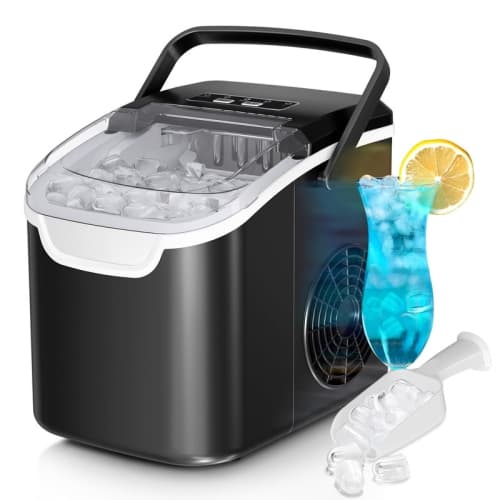 Antarctic Star 26lb/24H Portable Ice Maker, Countertop with Handle, 6-Min Bullet Ice, 2 Sizes, Self-Cleaning, Scoop & Basket, Ideal for Home, Parties, RVs & Camping.