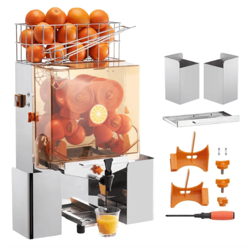 VEVOR NS-2000E-2T Commercial Orange Juicer Machine, 120W Automatic Juice Extractor, Stainless Steel, 20 Oranges/Min,silver