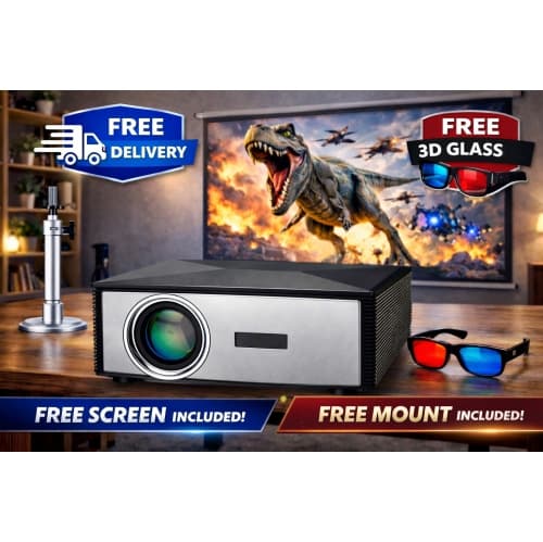 Boss Projector S6A, Smart Android Full HD Home Theater Projector, Portable Mini Projector with WiFi, Bluetooth, Auto Focus, FREE Projector Screen,Projector Mount,3D Glass, Delivery