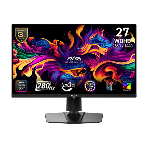 MSI 27" 2560 x 1440 (QHD) 280Hz 0.03ms (GTG) True Black HDR 400 QD-OLED Gaming Monitor Tilt and Height adjustable G-SYNC Compatible FreeSync™ Premium Pro (MAG 271QP QD-OLED X28)