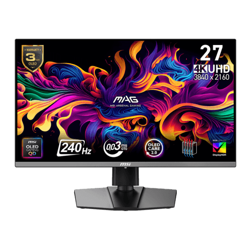 MSI 27" 3840 x 2160 (UHD) 240Hz 0.03ms (GTG) QD-OLED Gaming Monitor Tilt and Height adjustable G-SYNC Compatible FreeSync™ Premium Pro (MAG 272UP QD-OLED X24)
