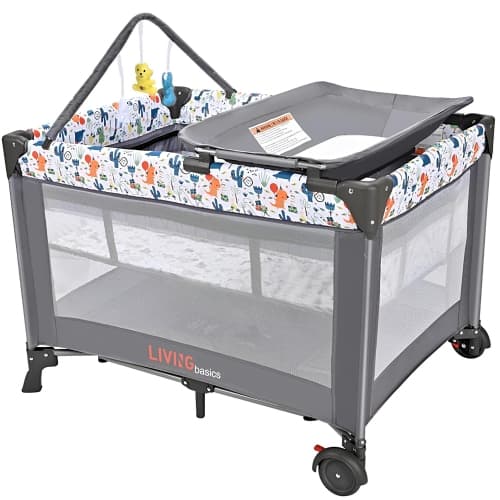 Portable Baby Playard, Infant Travel Play Yard Baby Playpen Crib Bed with Removable Bassinet and Changing Station, Grey