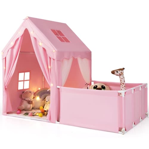 Gymax Kids Play Tent w/Playpen Yard Door Curtains Windows Star Lights for Boys Girls