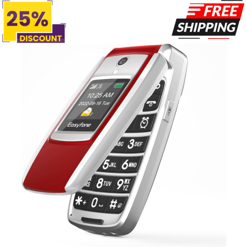 Easyfone T300 4G Unlocked Senior Flip Phone – Big Buttons, SOS, Photo Speed Dial, Clear Sound, 1500mAh Battery & Charging Dock (Red)