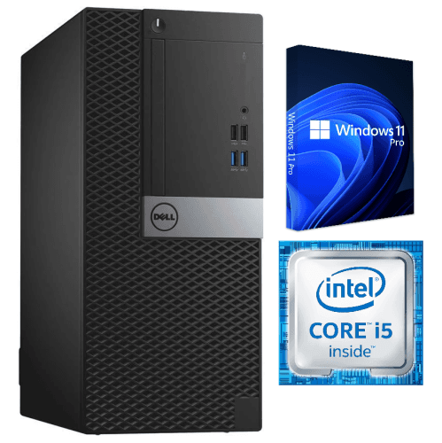 Dell OptiPlex MT / i5‑6500 / 16GB RAM / 256GB SSD / Windows 11 Pro / WiFi – Business Desktop PC Computer – Refurbished (Good)