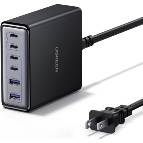 100W 6-Port GaN USB C Charging Station, Desktop Charger Block with 4 USB C and 2 USB A Fast Charging Compatible for MacBook Pro/Air, Dell XPS, iPad, iPhone 17/16/15, Galaxy S25/S2