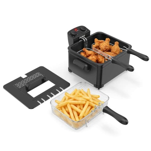 Costway 5 Liter Electric Deep Fryer 1700W Oil Fryer with 3 Detachable Frying Baskets Black/Silver