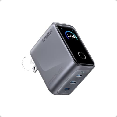 Anker Prime Charger, 160W 3-Port Compact USB C GaN Charger Block, Ultra-Fast 140W Any-Single-Port Charging for Laptop, MacBook, iPad, iPhone 17/16/15 Series, Black