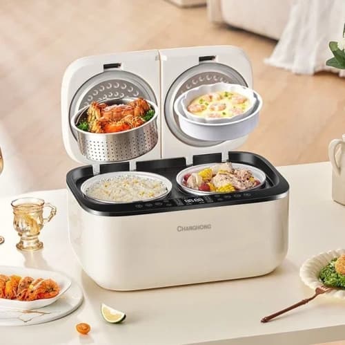 Double Spelling Rice Cooker, 1200W Electric Multi-Functional Double-Liner Hotpot Pot, Double Slow Cooker with 1 Steamer,for Family Meal Prep