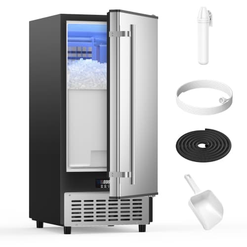 Coolake 15” W Under Counter Ice Maker 80lbs/day with 40lbs Storage, Auto-cleaning LCD Panel Built-in Outdoor Ice Machine for Home Bar Kitchen Office