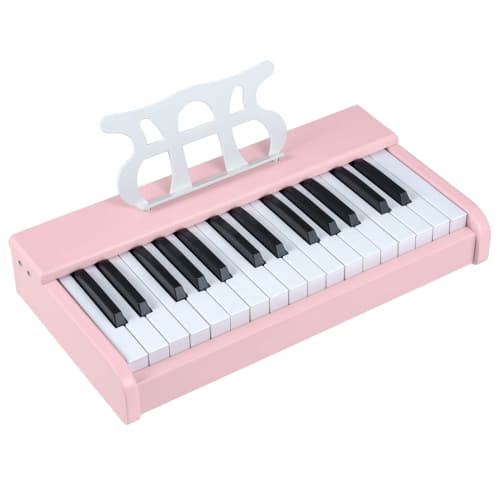 Costway 30 Keys Kids Piano Keyboard with Removable Music Stand, One-key Start Function Black/Pink/Red