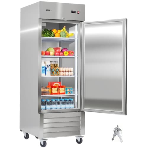 VEVOR 29" W Commercial Reach-In Refrigerator, 22 Cu.Ft Stainless Steel Upright Refrigerator with Single Door, Auto-Defrost, 4 Adjustable Shelves, 32 to 50℉ Temperature Control