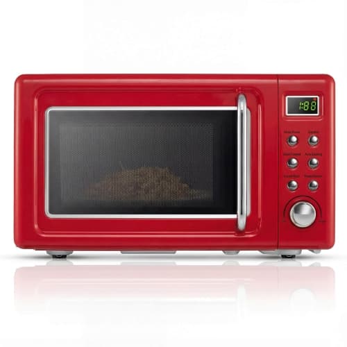 Costway 0.7Cu.ft Retro Countertop Microwave Oven 700W LED Display Glass Turntable