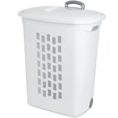 Sterilite Laundry Hamper Flip Top Lid Retractable Pull Handle Wheels, (3 Pack)