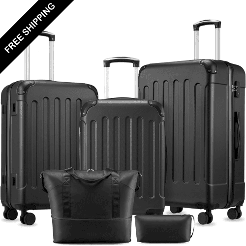Luggage Sets 5 Piece, Lightweight Durable Hardside Suitcase for Travelling with Spinner Wheels & TSA Lock, Black