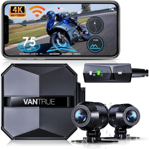 Vantrue F1 Falcon 1 Motorcycle Dash Cam 4K Front + 1080p Rear, IP67 Waterproof, GPS Wi-Fi, 160° Wide Angle, Night Vision, G-Sensor, 512GB Support