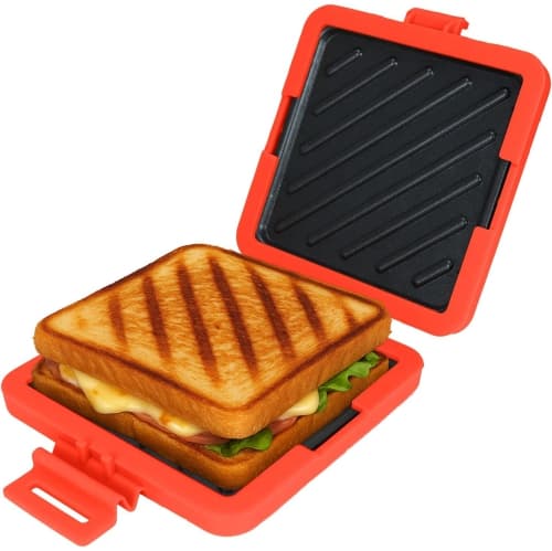 3-in-1 Microwave Toastie & Panini Press - Dishwasher Safe, No Electricity Needed, Fast Cooking for Travel, Office & Home (Red)