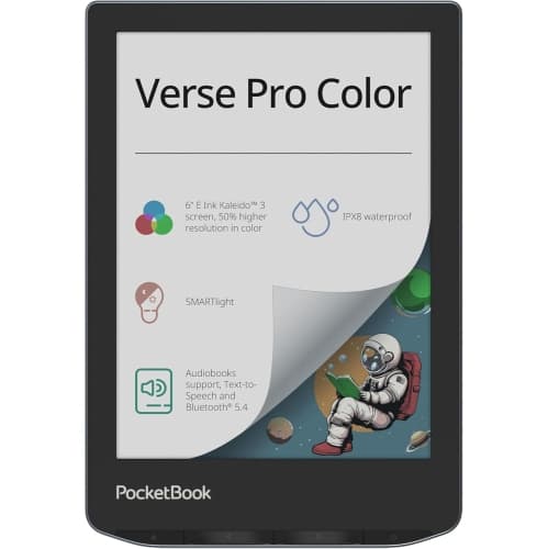 Open Box - PocketBook Verse Pro Color 634 6-inch E-Ink Kaleido 3 Color eReader 16GB Wi-Fi Bluetooth 5.4 IPX8 Stormy Sea