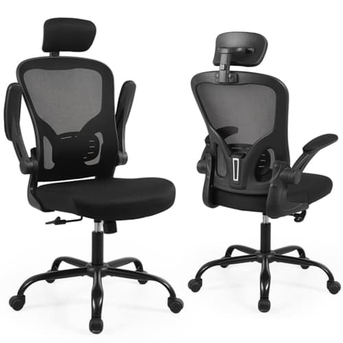 Moustache Ergonomic Task Chair with Headrest, Lumbar Back Support and Flip-up Arms, Office Chair Computer Desk Chair, Black