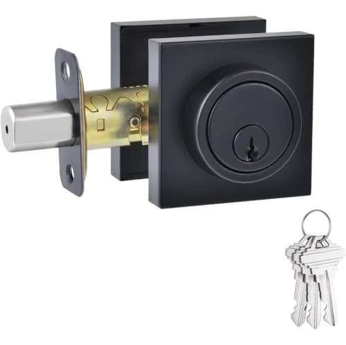 1 Side Keyed Smart Deadbolt Lock, Single Cylinder Dead Bolt, Round Exterior Keyed Front Entry, 1 Pack Square Matte Black